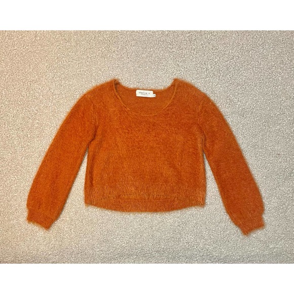 charlie o by KINNUCAN'S-Fuzzy Orange Cropped Sweater-Medium - Picture 1 of 12